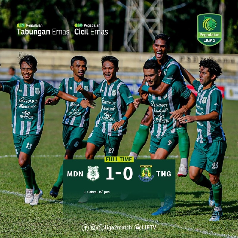 Gol semata wayang Juninho Cabral membawa PSMS Medan menang 1-0 atas Persikota Tangerang. Ayam KInantan panaskan persaingan di papan atas Grup 1 Pegadaian Liga 2.