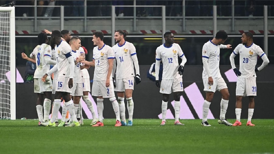 Pemain Prancis merayakan gol saat mengalahkan Italia 3-1 di Grup A2 UEFA Nations League.