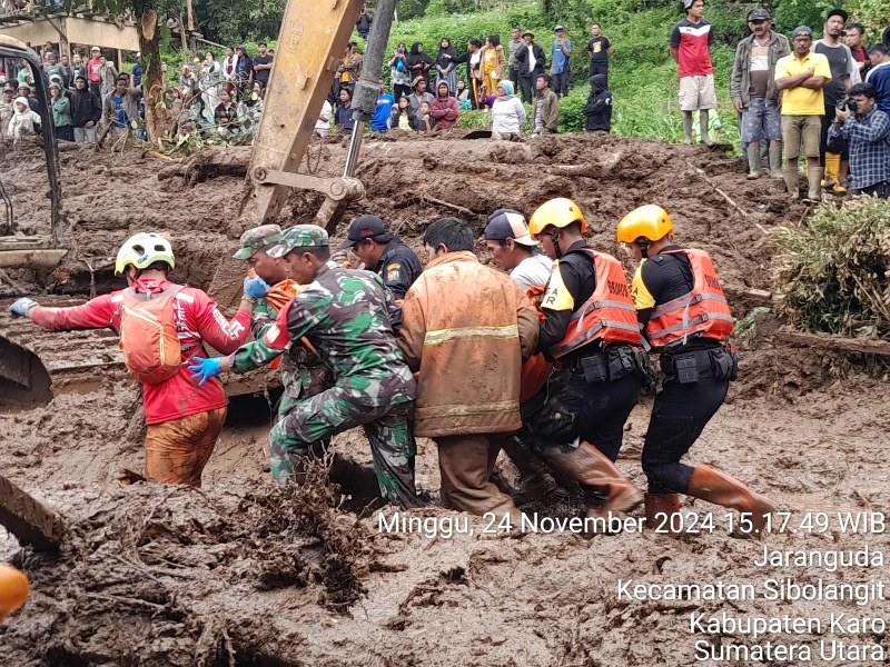 Lokasi terdampak longsor di wilayah Kabupaten Karo, Sumatera Utara.