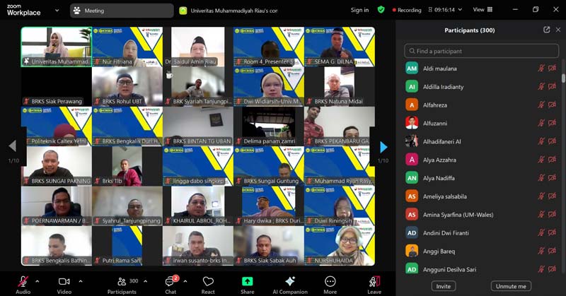 Suasana pelaksanaan zoom meeting International Conference On Business Innovation, Social Sciences, Economics And Accounting 2024 FEB Umri