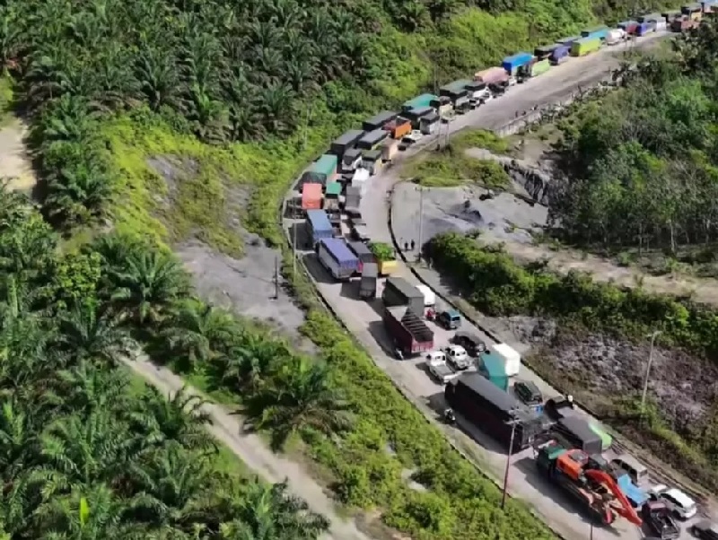 Kemacetan panjang kendaraan di jalur penghubung Riau dan Sumatera Barat (Sumbar) sejak pagi hingga Sabtu  (30/11/2024) malam.