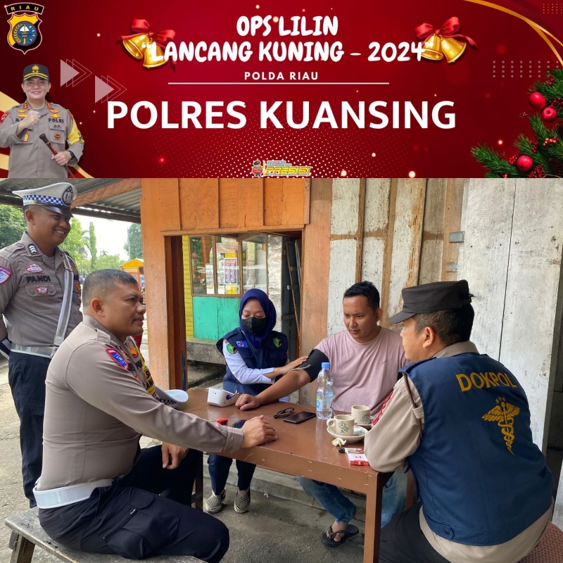 Satlantas Polres Kuansing, melakukan pemeriksaan  kesehatan bagi sopir bus dan travel di Kuansing, Selasa (24/12/2024) di Teluk Kuantan,