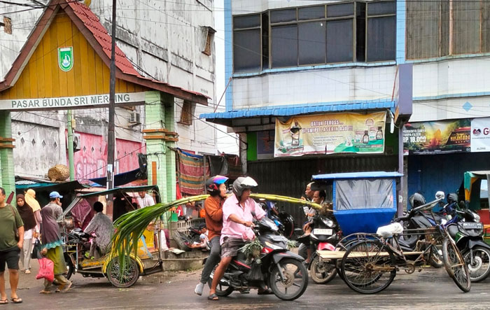 Warga Tionghoa berbelanja keperluan Imlek seperti tebu dan nanas di pasar tradisional Bunda Sri Mersing Dumai, Selasa (28/1/2025).