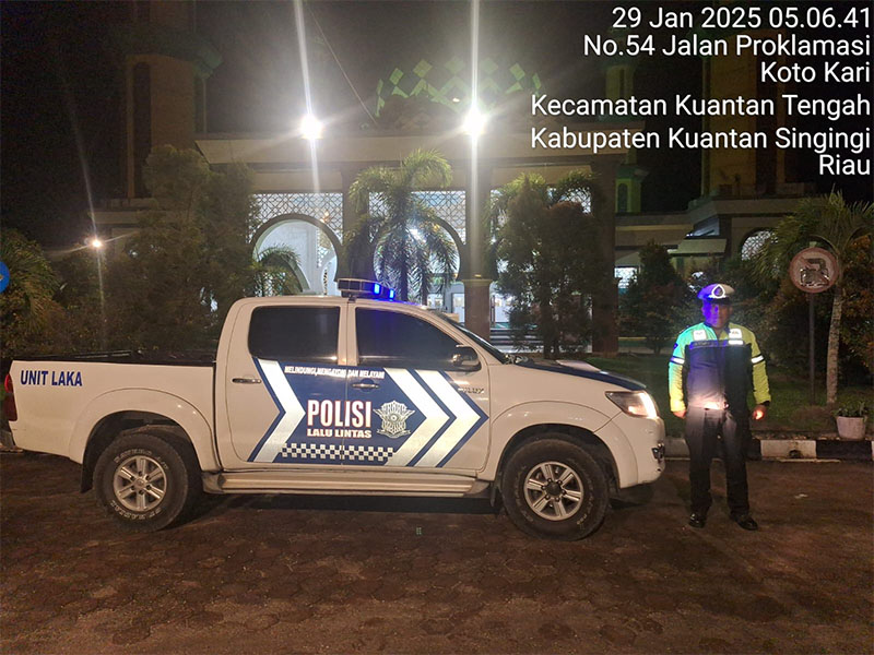 Satlantas Polres Kuansing, melakukan patroli dinihari, Rabu (29/1/2025) di sejumlah titik.