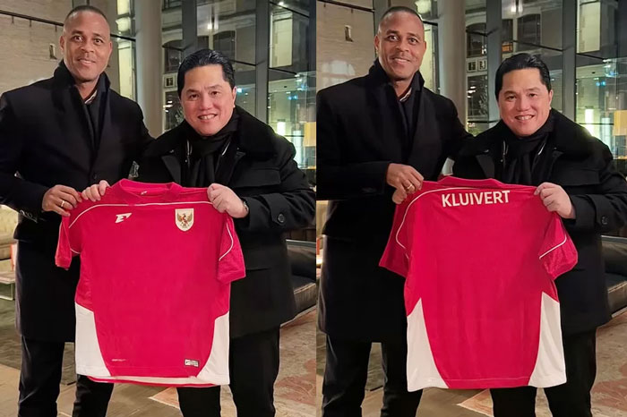 Erick Thohir berikan jersey baru Timnas Indonesia kepada Patrick Kluivert.Berharap memberikan seluruh kemampuan terbaiknya untuk kebanggaan Indonesia.