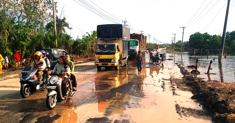 Arus lalu lintas kendaraan bermotor lancar di Jalan Lintas Timur Km 83 Desa Kemang, Kecamatan Pangkalan Kuras, Kabupaten Pelalawan, Ahad (2/2/2025).