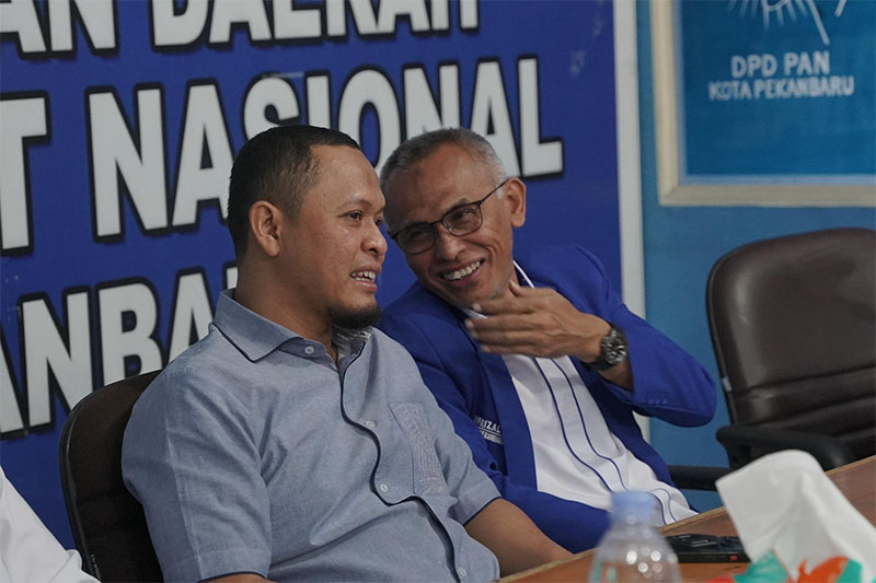 Wali Kota Pekanbaru terpilih Agung Nugroho dan Ketua DPC PAN Pekanbaru, Nofrizal saat pertemuan silaturahmi, Sabtu (8/2/2025).