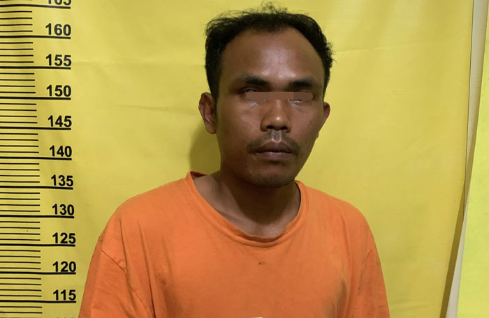 Pelaku DK alias Dedi saat diamankan di Polsek Kelayang, Inhu, Senin (24/2/2025)