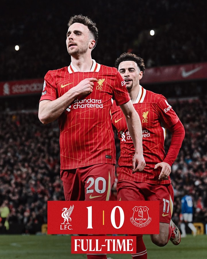 Diogo Jota mencetak gol kemenangan Liverpool saat mengaahkan tim sekota Everton.