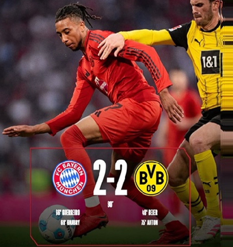 Bayern Munich bermain imbang 2-2 lawan Borussia Dortmund pada Der Klassiker, Bundesliga Jerman.