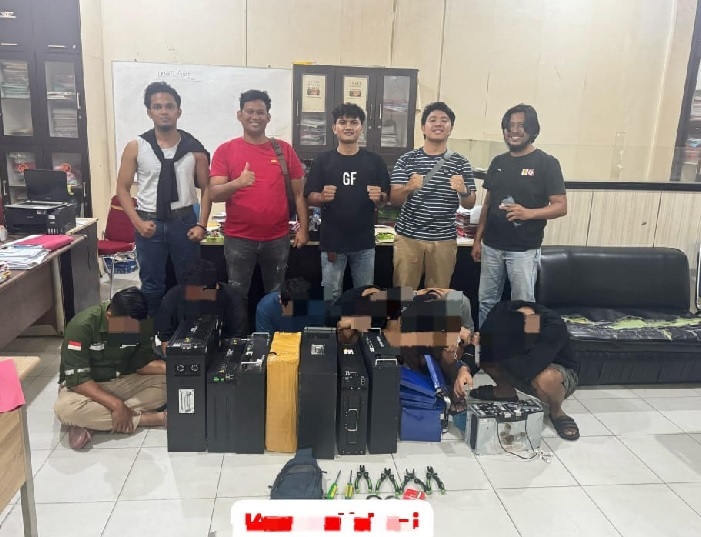 Satuan Reskrim Polres Kampar  meringkus enam tersangka komplotan spesialis pencuri tower di 10 lokasi, Senin (28/4/2025).