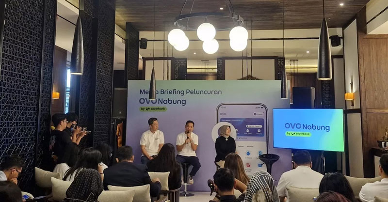 Jumpa pers Ovo mengumumkan layanan menabung dengan menggandeng Superbank, Rabu (7/5/2025).