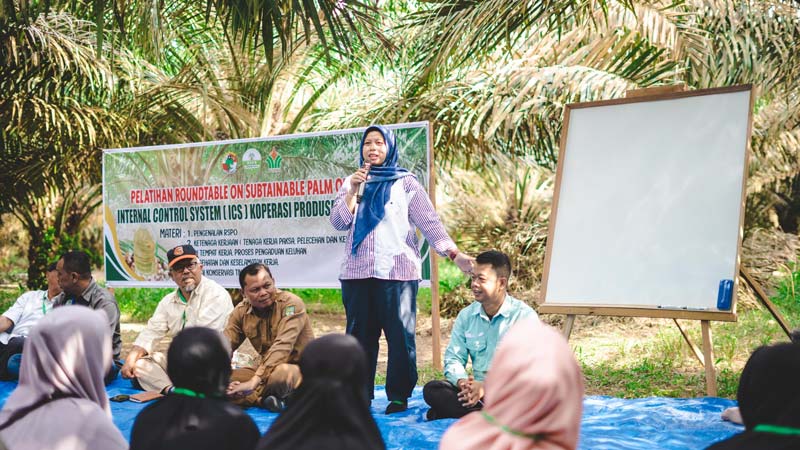 Manajer Sub Holding PTPN IV Regional III Arhamna saat memberi sambutan pada acara pelatihan Roundtable on Sustainable Palm Oil  (RSPO) di Kecamatan Tandun