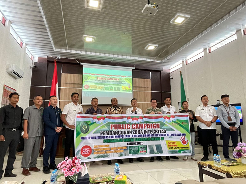 PN Bengkalis, menggelar sosialisasi aplikasi inovasi pelayanan publik, serta pembangunan Zona Integritas menuju WBK dan WBBM di PN Bengkalis, pada, Rabu (4/6/2025).