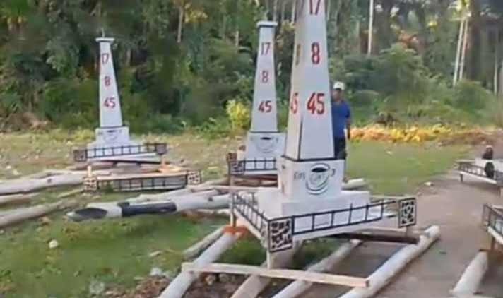 Model pancang pemisah pacu jalur Rayon I di Kecamatan Cerenti siap dipasang.