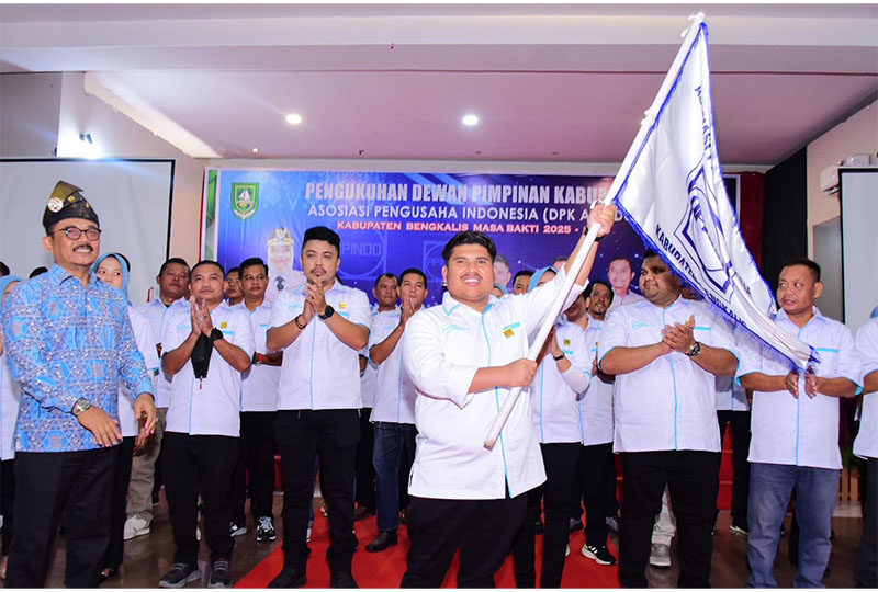 Ketua Dewan Pimpinan Kabupaten (DPK) Asosiasi Pengusaha Indonesia (Apindo) Bengkalis, Muhammad Arsya Fadillah saat pelantikan