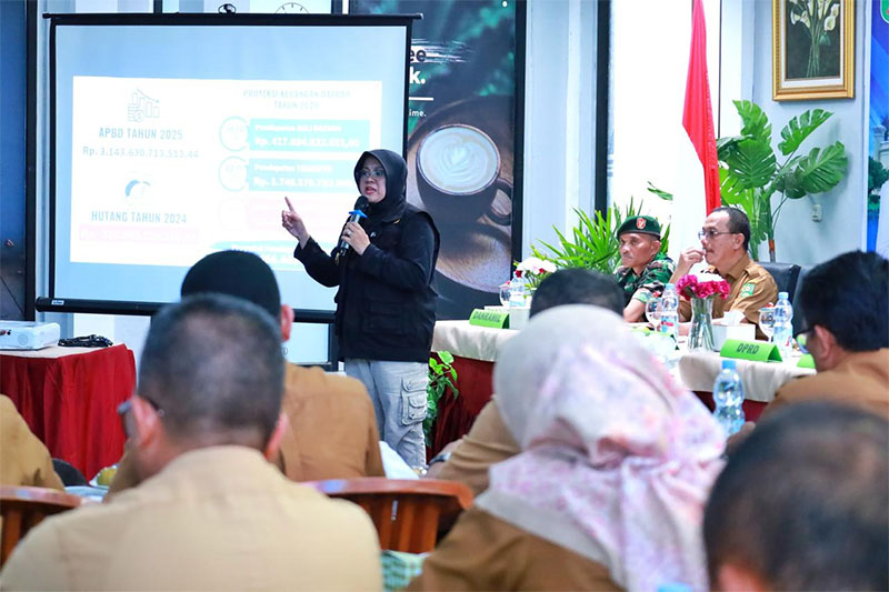 Bupati Siak Afni Z memberikan penjelasan dalam musrenbang tingkat Kecamatan Kandis 2025, di Bianglala Waterpark, Kelurahan Telaga Sam-Sam, Kecamatan Kandis, Selasa (17/6/2025).