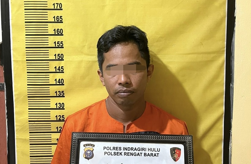 Tersangka AR saat diamankan Polsek Rengat Barat, Jumat (20/6/2025)