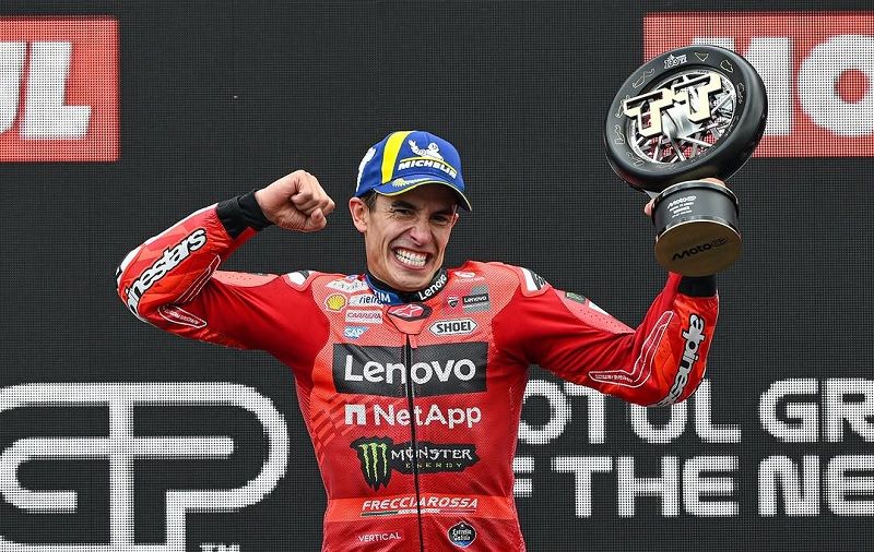 Pembalap Lenovo Ducati Marc Marquez tampil gemilang di MotoGP Belanda dengan menjadi yang tercepat di Sirkuit Assen, Ahad (29/6/2025).