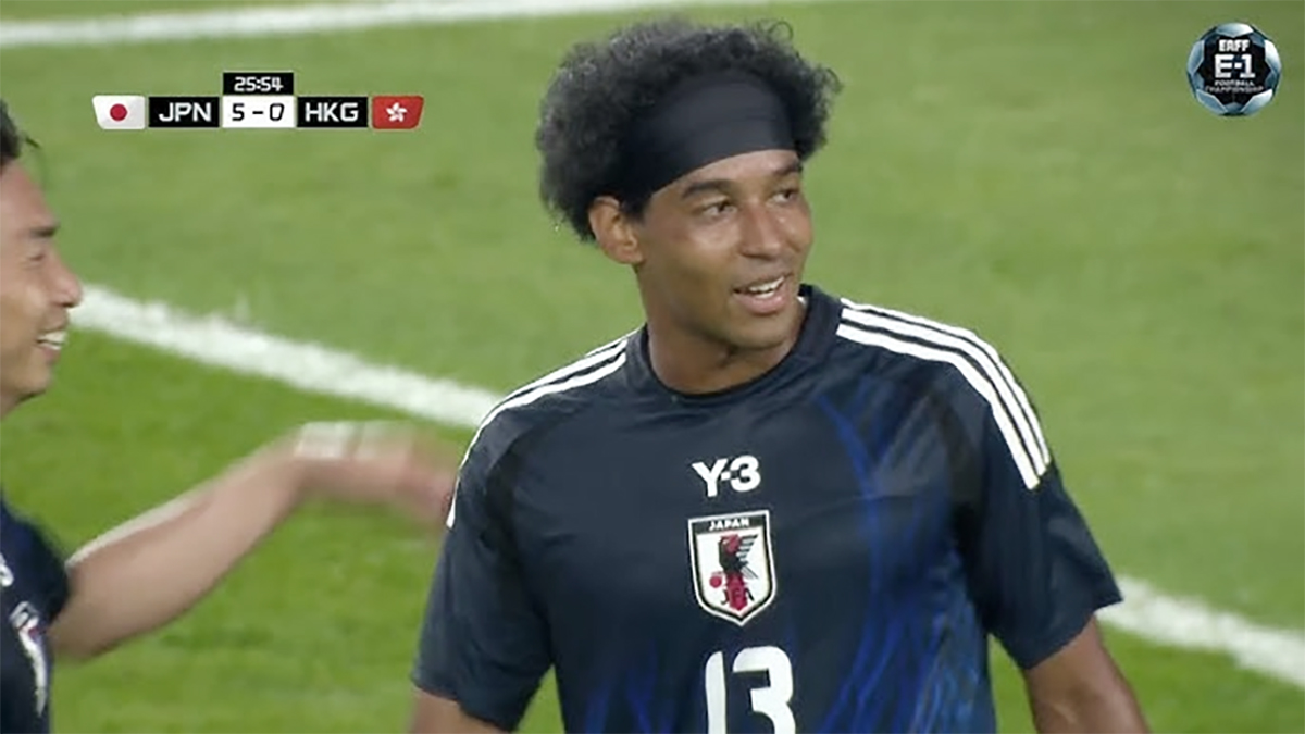 Ryo Germain mencetak quattrick saat Jepang membantai Hongkong dengan skor 6-1 di turnamen EAFF E-1 2025 di Yongin Mireu-Stadion, Korea Selatan, Selasa (8/7/2025).