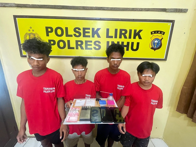Empat pelaku yang diduga terlibat kegiatan penyalahgunaan narkoba diamankan Polsek Lirik, Senin (28/7/2025).