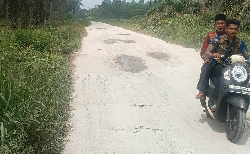 Kondisi jalan lintas Desa Bantan Air ke Desa Muntai Barat Kecamatan Bantan memprihatinkan. Bahkan lubangnya sudah merata di sepanjang jalan lintas tersebut, baru-baru ini.
