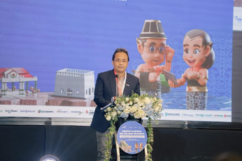 Ketua Umum Asbanda Agus Haryoto Widodo memberikan sambutan pada seminar nasional BPD se-Indonesia (BPDSI) di Hotel Royal Ambarrukmo, Yogyakarta, Kamis (7/8/2025).