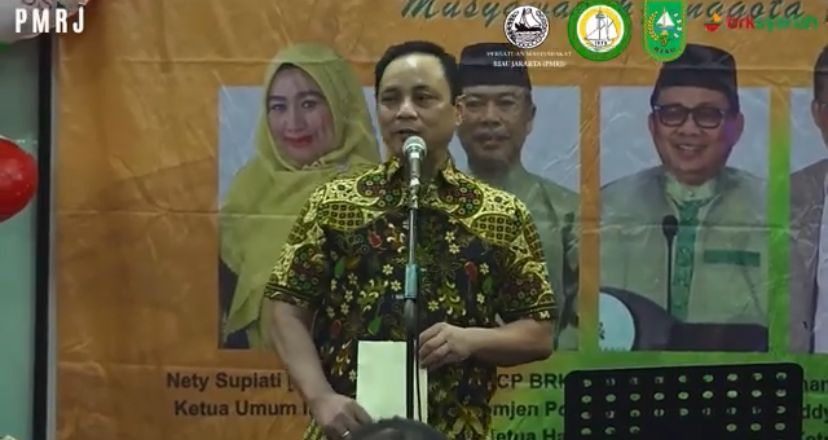 Ketua Umum PMRJ, Komjen Pol (Purn) Gatot Eddy Pramono saat memberi sambutan dalam acara HUT PMRJ di Jakarta, Sabtu (9/8/2025).
