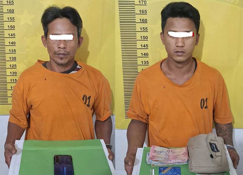 Dua terduga pelaku pemakai sekaligus pengedar narkotika jenis sabu berinisial SPO dan TGP, Sabtu (16/8/2025).