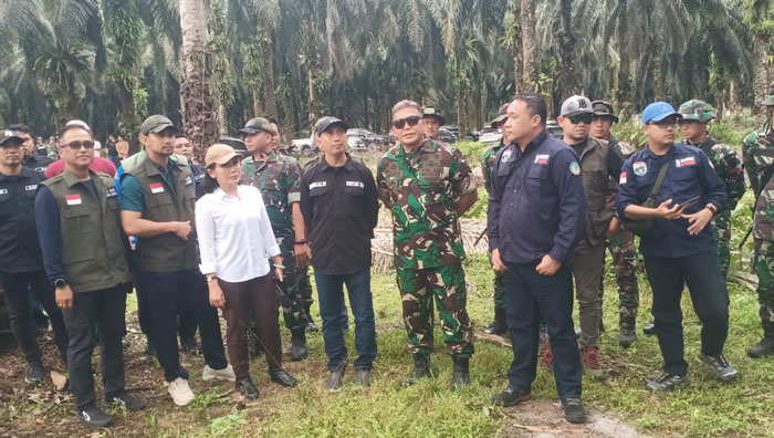 Komandan Satgas PKH Mayjen TNI Dody Triwinarto saksikan penumbangan dan reforestasi lahan kebun sawit milik Koperasi Tani Bahagia Desa Lubuk Batu Tunggal, Inhu yang diserahkan secara mandiri