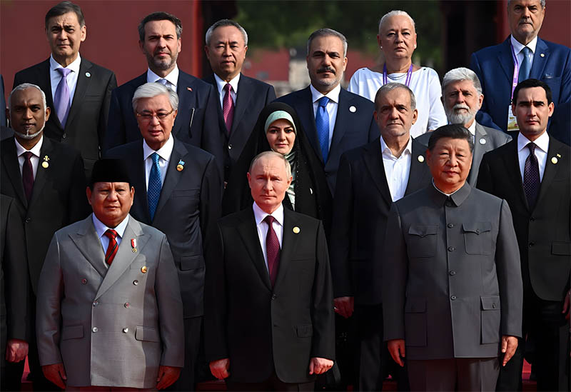 Presiden Tiongkok Xi Jinping, Presiden Rusia Vladimir Putin dan Presiden Republik Indonesia, Prabowo Subianto, saat perayaan 80 Tahun Kemenangan Perang Perlawanan Rakyat Tiongkok di Tian