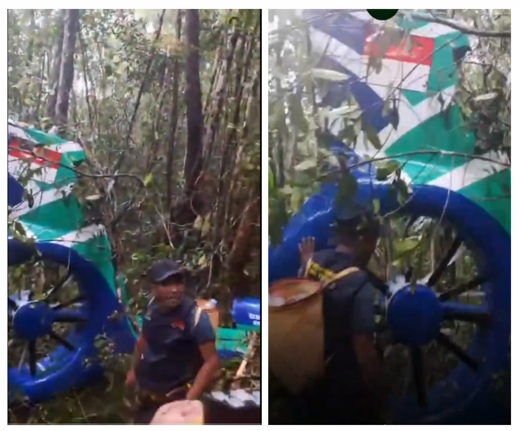 Puing-puing Helikopter BK117-D3 saat ditemukan tim SAR gabungan di kawasan hutan Air Terjun Mandin Damar, Kecamatan Mentewe, Kabupaten Tanah Bumbu, Kalimantan Selatan, Rabu (3/9/2025).