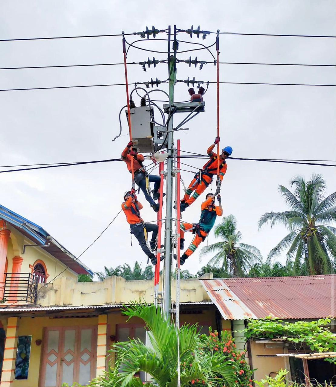 Petugas PLN tengah melakukan perbaikan jaringan.
