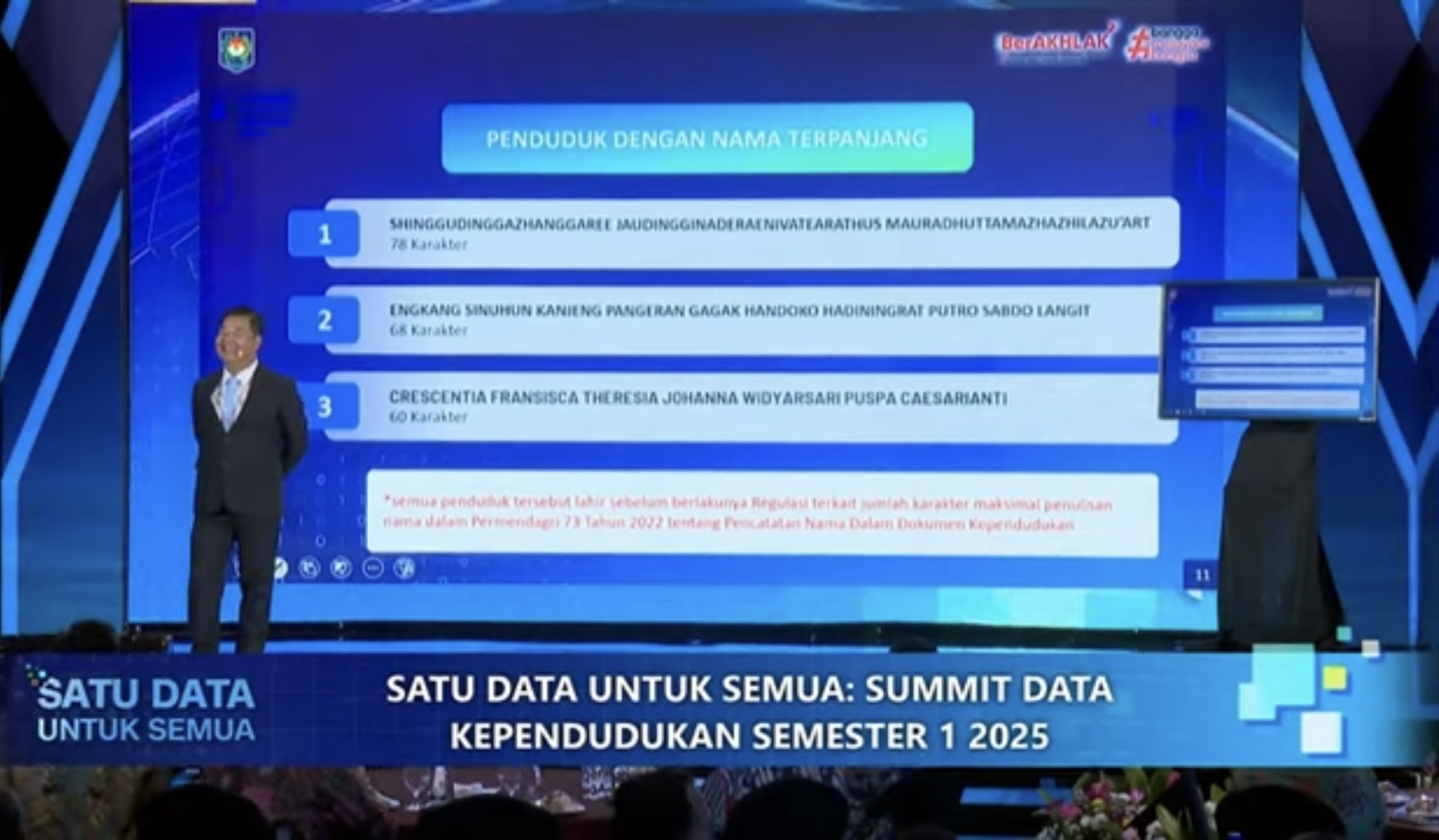Dirjen Dukcapil Kemendagri Teguh Setyadi dalam acara Summit Data Kependudukan Semester I 2025, di Jakarta, akhir Agustus 2025 lalu.
