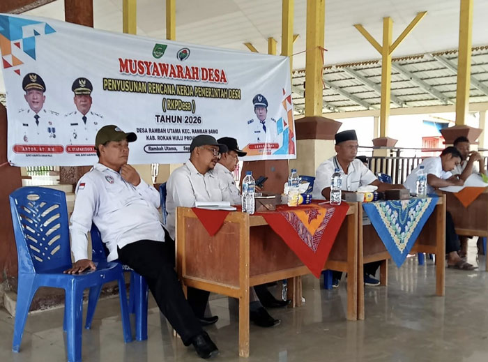 Pemerintah Desa Pasir Utama menggelar musyawarah RKP Desa Tahun 2026 di pendopo Rambah Utama Kecamatan Rambah Samo, Rabu (17/9/2025).