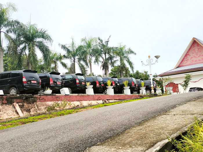 Sebagian kendaraan dinas roda empat Innova yang dilelang parkir di halaman Rumdis Bupati Rohul, Kamis (18/9/2025).