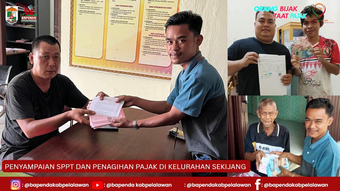 Petugas Bapenda Pelalawan menyerahkan SPT dan penagihan pajak di Kelurahan Bandar Seikijang Kecamatan Bandar Seikijang Pelalawan, baru-baru ini.
