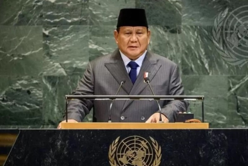 Presiden RI Prabowo Subianto saat berpidato dalam acara Konferensi Tingkat Tinggi (KTT) mengenai Palestina dan solusi dua negara di Markas PBB, New York, Senin (22/9/2025).