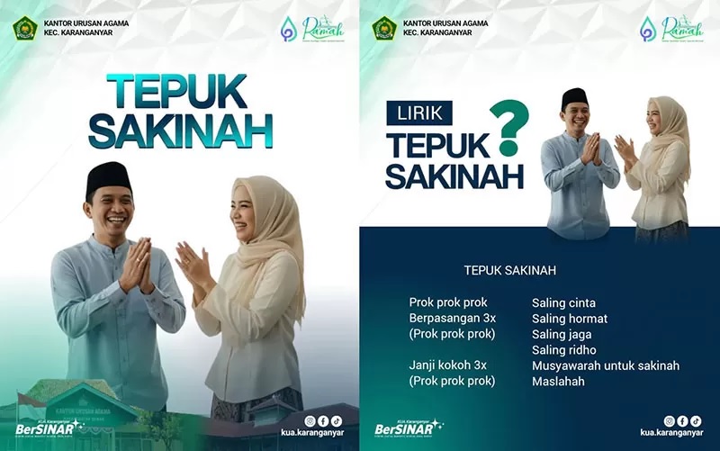 Calon pengantin mengikuti gerakan Tepuk Sakinah dalam sesi bimbingan pra-nikah di KUA.