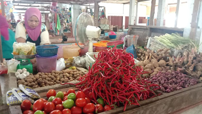 Suasana pasar tradisional Mayang Kelapa atau lebih dikenal pasar pagi di Jalan Baharudin Yusuf Tembilahan, Rabu (1/10/2025).