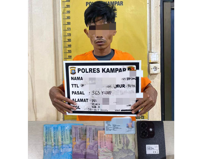 Pelaku pencurian warung berinisial ZA (33), warga Deli Serdang, Sumatera Utara, akhirnya ditangkap Satreskrim Polres Kampar, Kamis (9/10/2025).