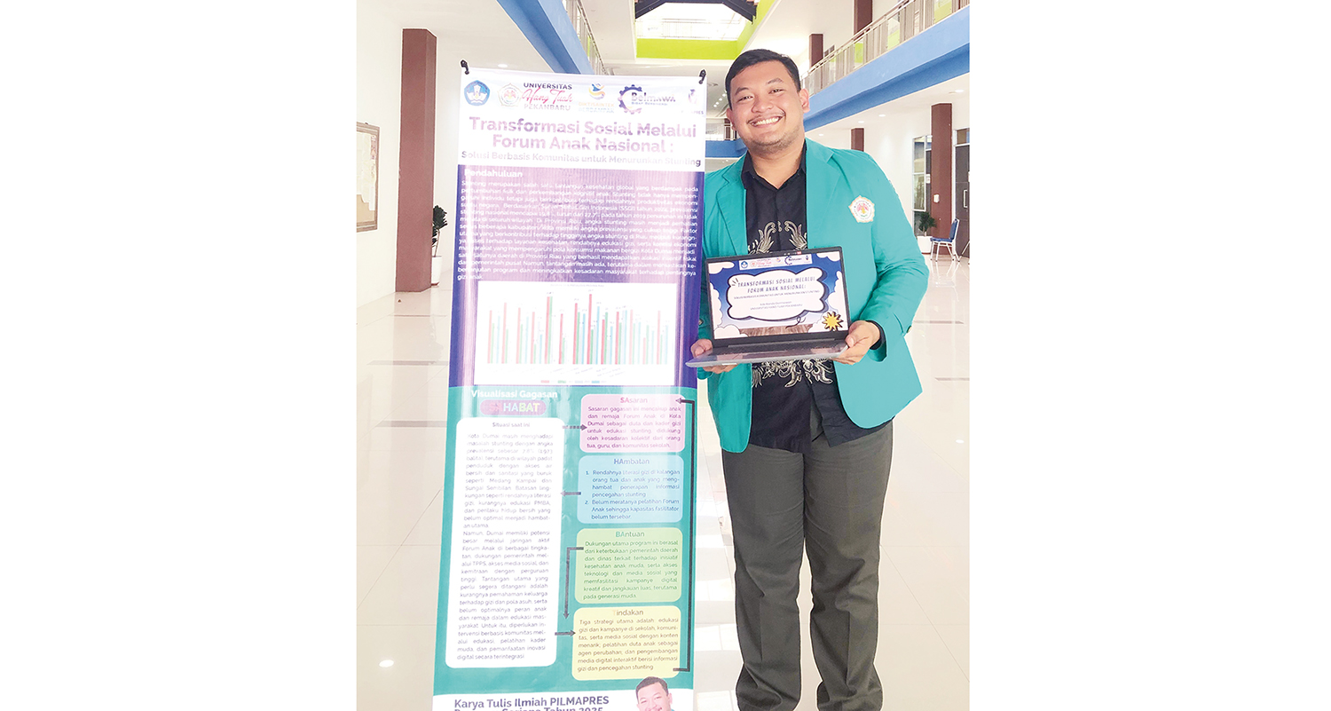 Mahasiswa Prodi S1 FKes Universitas Hang Tuah Pekanbaru Ade Randa Dermawan berhasil menyabet prestasi nasional ajang INSCO 2025.