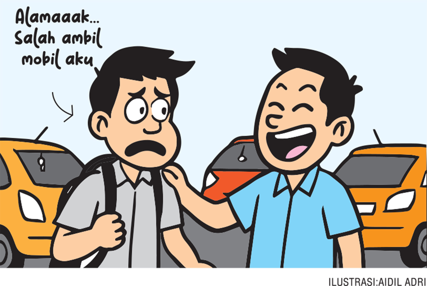Salah mobil, Dani baru ingat kalau mobil pribadinya masih di tempat temannya yang punya jasa door service cuci mobil.