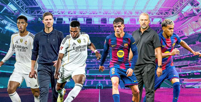 Ilustrasi El Clasico, Real Madrid vs Barcelona.