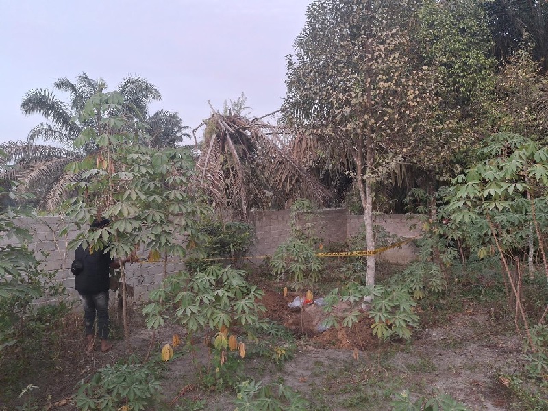 Kebun ubi warga di Kampung Perawang Barat, Kecamatan Tualang, Kabupaten Siak diberi garis polisi, Rabu (30/10/2025).