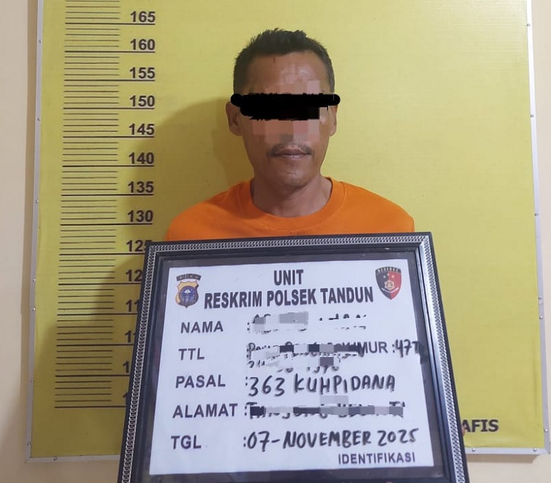 Tersangka curat berinisiaAI (47) asal Kecamatan Rambah diamankan Polsek Tandun. Jumat (7/11/2025).