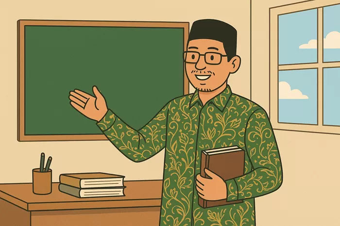 Ilustrasi guru agama mengajar di dalam kelas