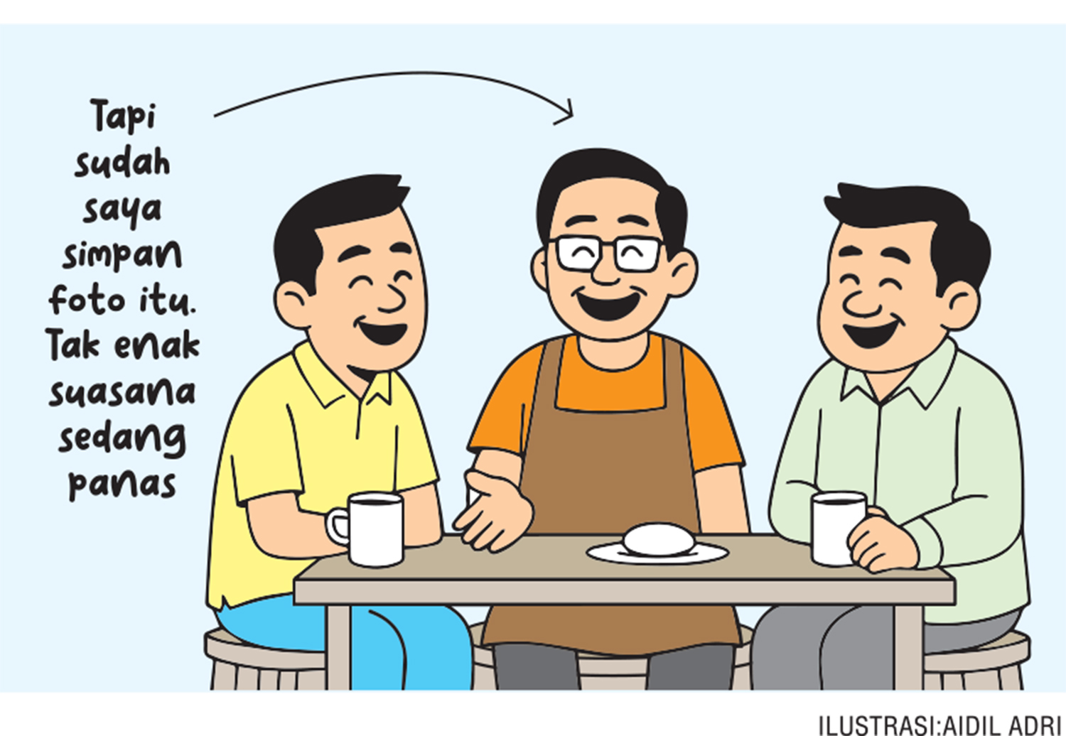 Apeng, pemilik salah satu kedai kopi, ramah dan sangat disiplin, Saat Bebe dan Alfath tiba, dia membahas pejabat yang terkena OTT.