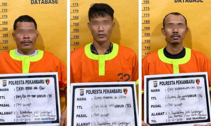 Tiga pelaku tersangka pengeroyokan.