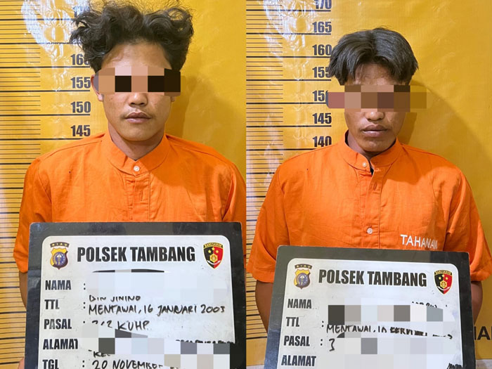 Polsek Tambang mengamankan dua pelaku pencurian besi di Jalan Lintas Pekanbaru&ndash;Bangkinang KM 21,5, Desa Rimba Panjang, Kecamatan Tambang, Kabupaten Kampar, pada Kamis (20/10/2025).